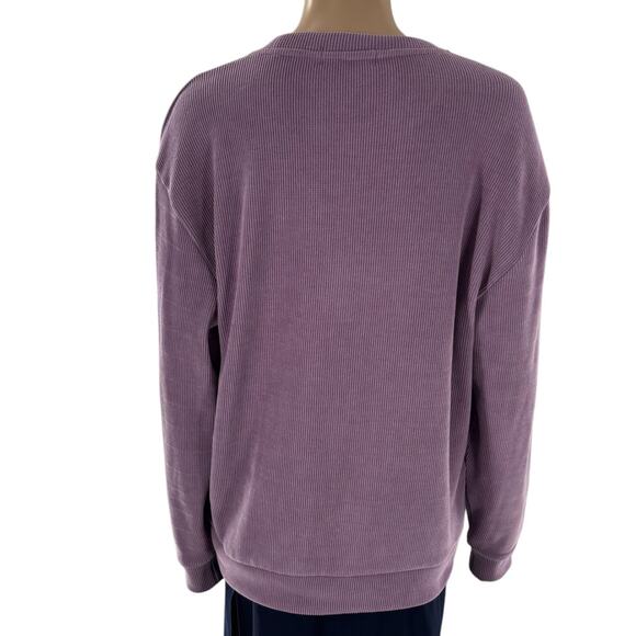 Negative Space Purple Ribbed Chenille Crewneck Long Sleeve Pullover - Picture 7 of 10